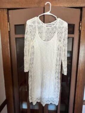 White Boho MNG Dress w/slip